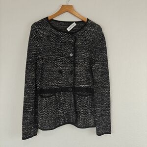 The Fold Herringbone Button Jacket Blazer Grey Black Size Medium Women's